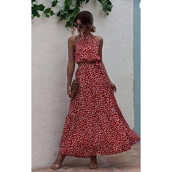Pretty garden red and white halter dress - Picture 3 of 5